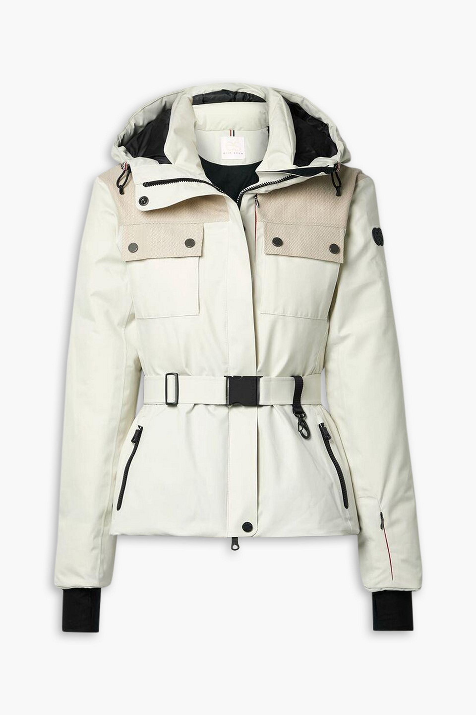 Erin Snow Diana Hooded Belted Twill-trimmed Eco Sporty Ski Jacket In Beige