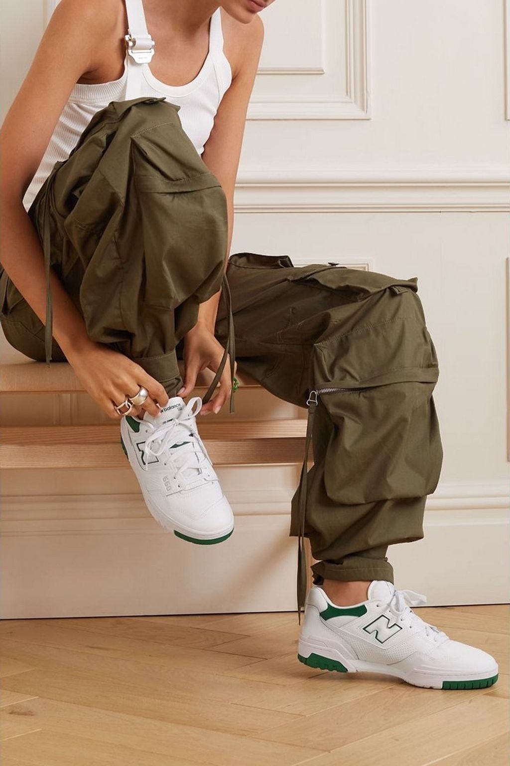 NEW BALANCE 550 메시 트리밍 가죽 스니커즈
