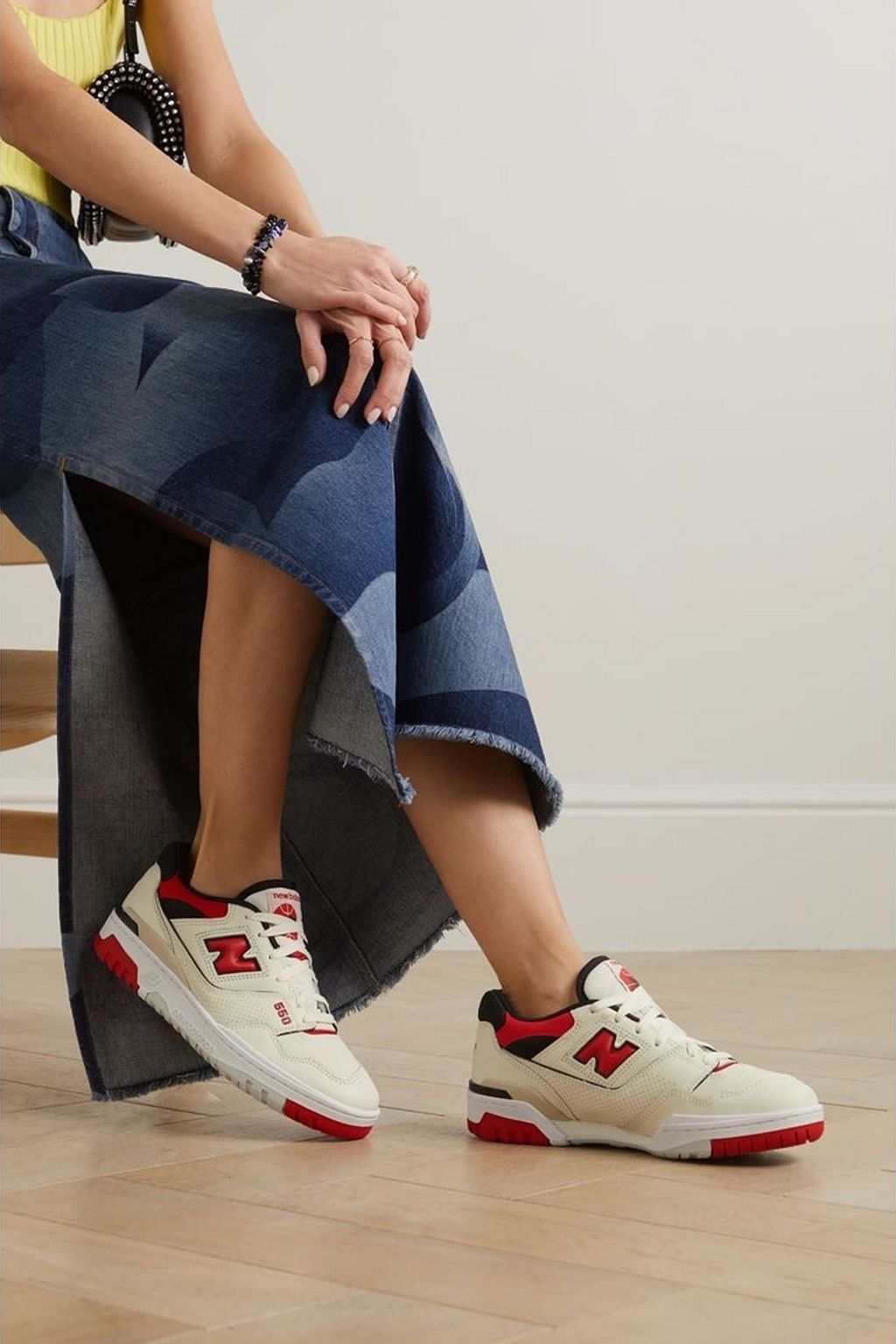 NEW BALANCE 550 메시 트리밍 가죽 스니커즈