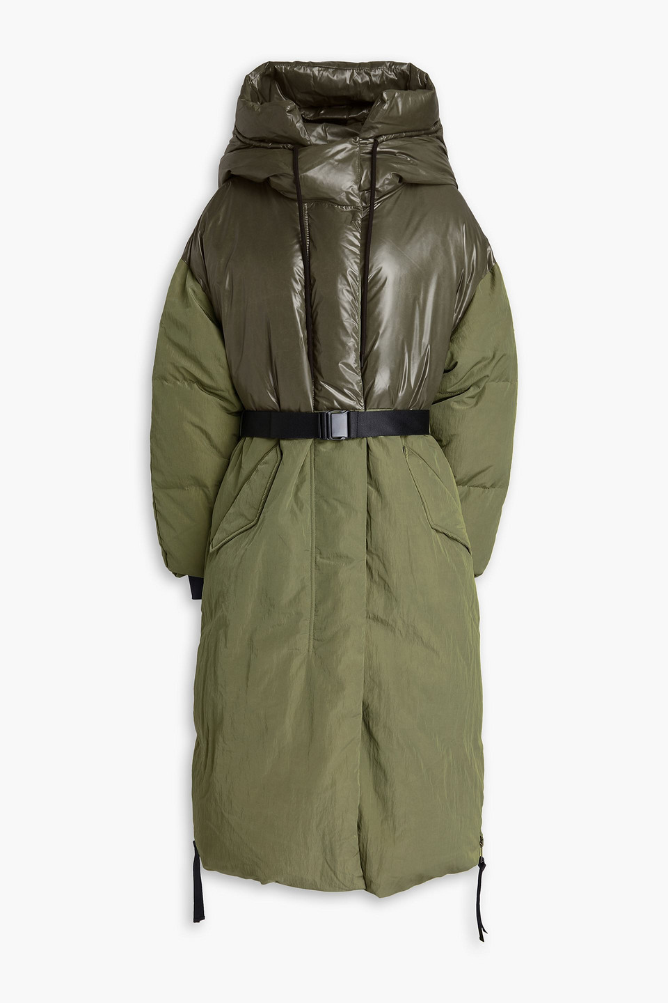 Holden Quilted Belted Shell Hooded Down Coat In Army Green
