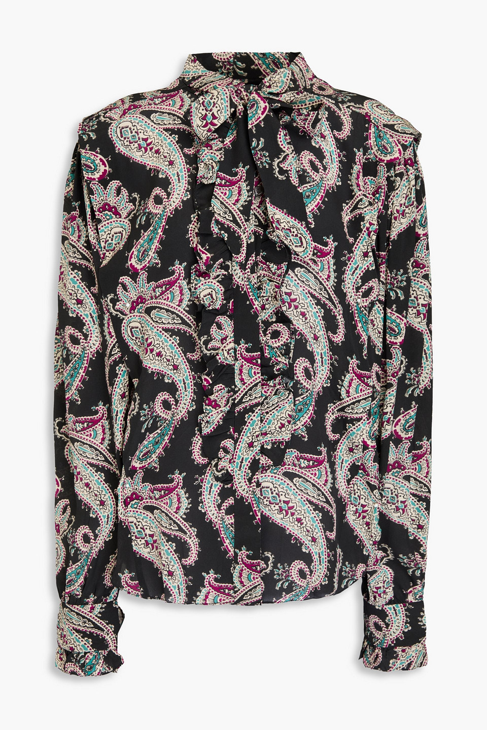 Isabel Marant Pussy-bow Paisley-print Silk Crepe De Chine Shirt In Brown