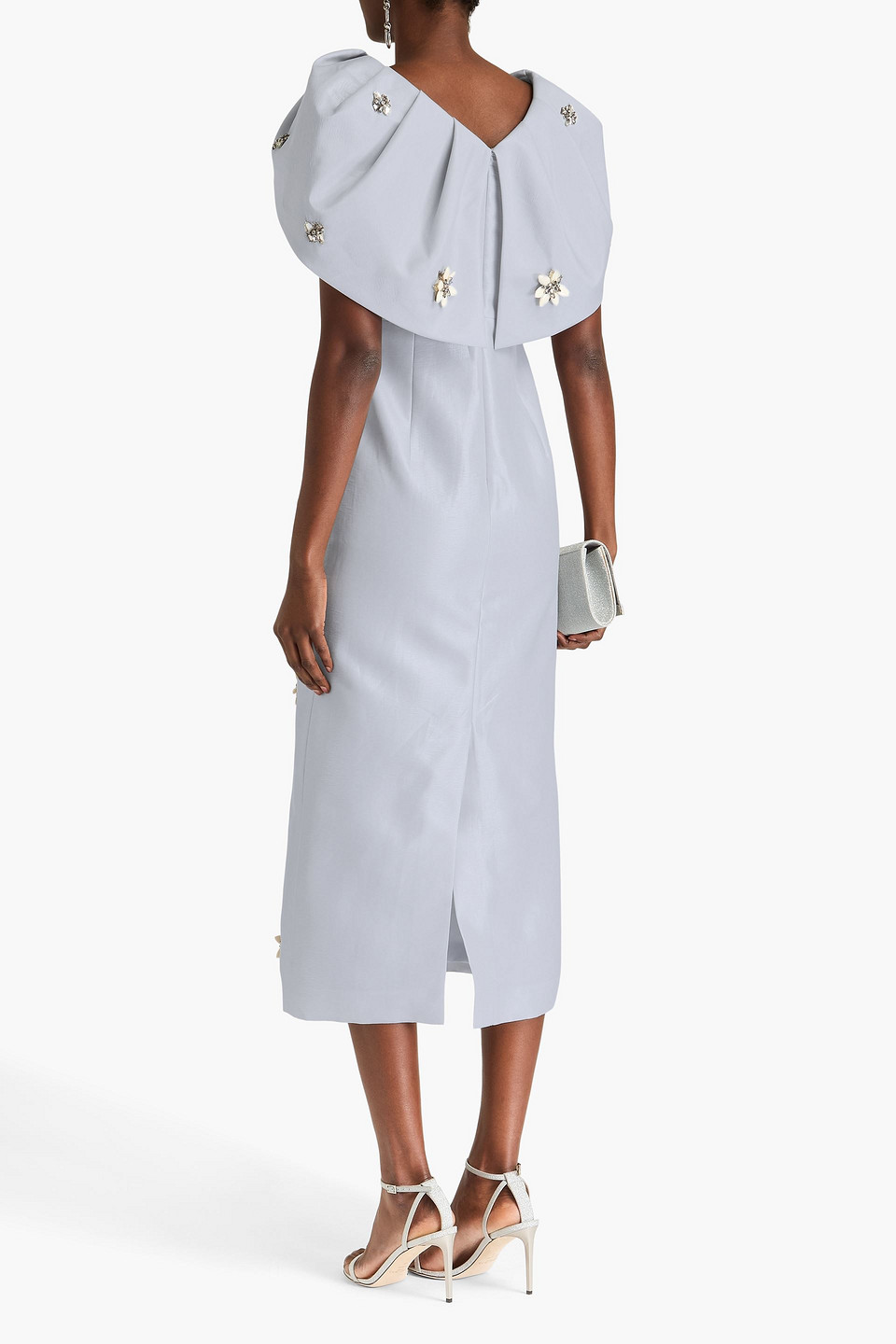 Huishan Zhang Rosella Cape-effect Embellished Taffeta Midi Dress In Sky Blue