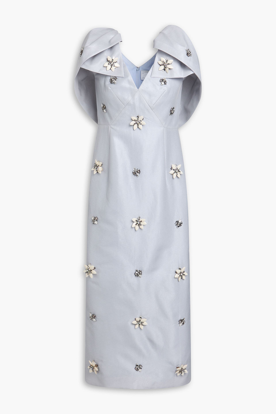 Huishan Zhang Rosella Cape-effect Embellished Taffeta Midi Dress In Sky Blue