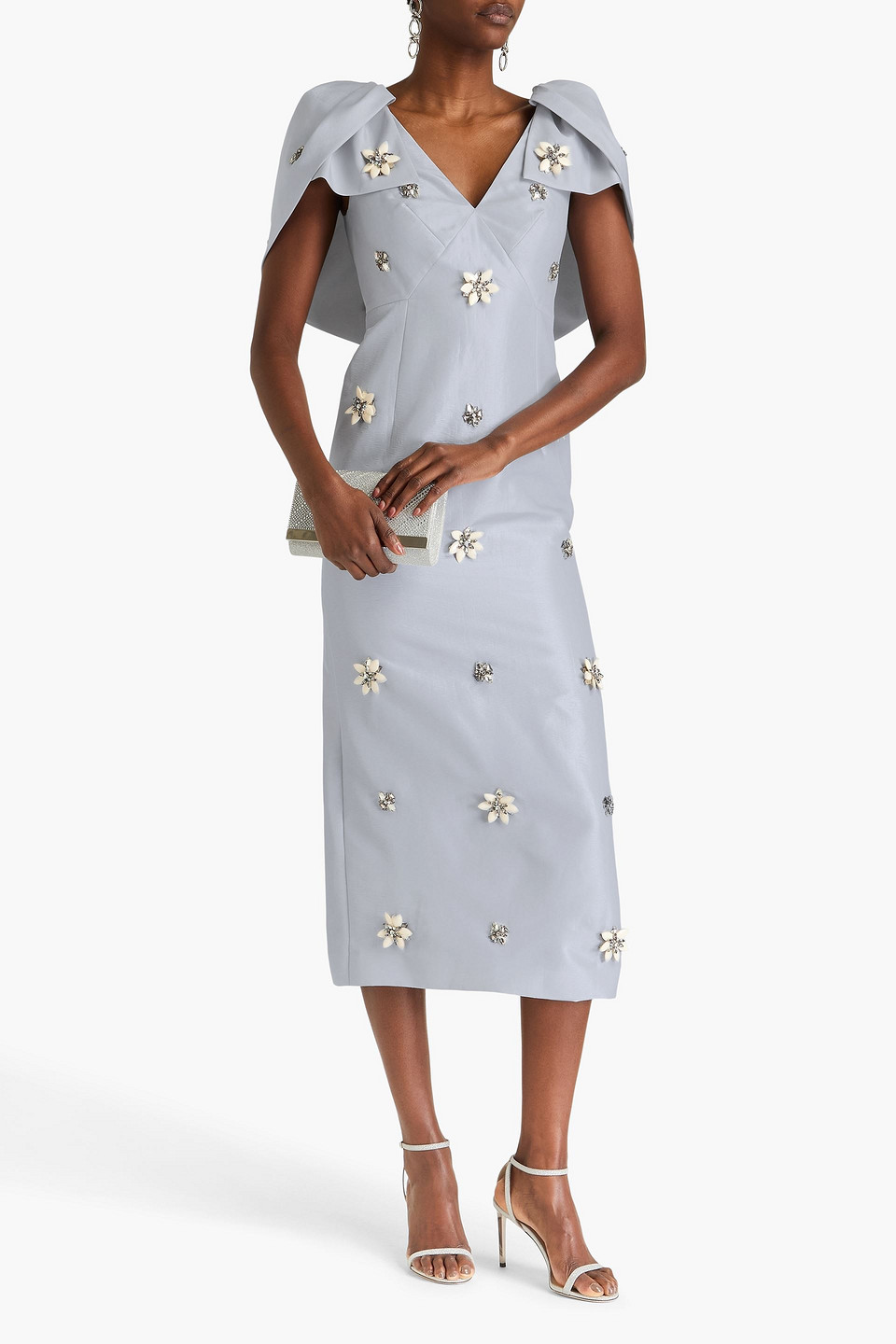 Huishan Zhang Rosella Cape-effect Embellished Taffeta Midi Dress In Sky Blue