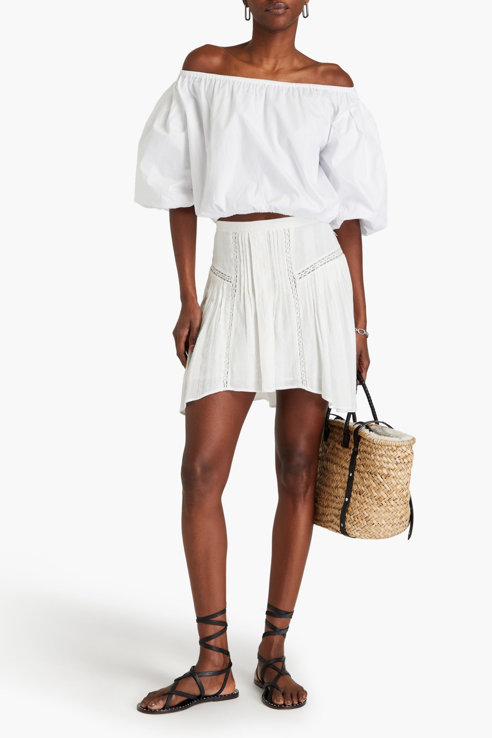 Marant Étoile Jorena embroidered crinkled cotton-blend gauze mini skirt