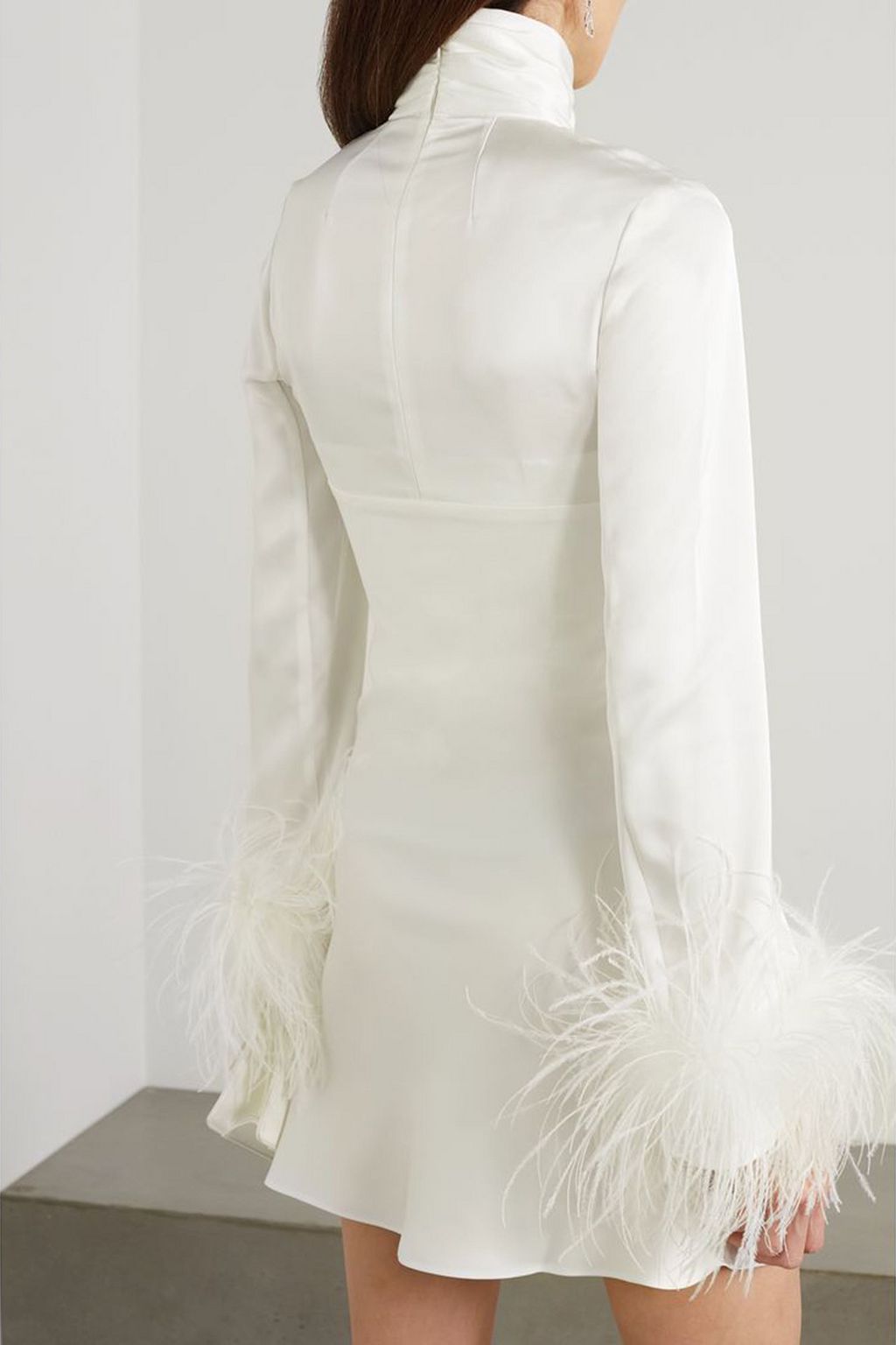 16ARLINGTON Odessa cutout feather-trimmed satin mini dress