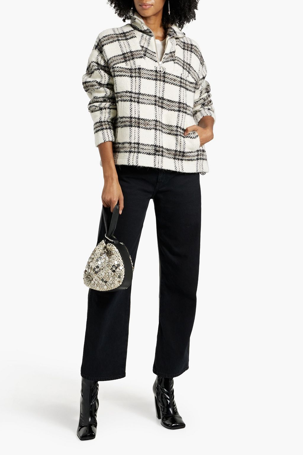 IRO Bika checked wool-blend tweed half-zip sweater