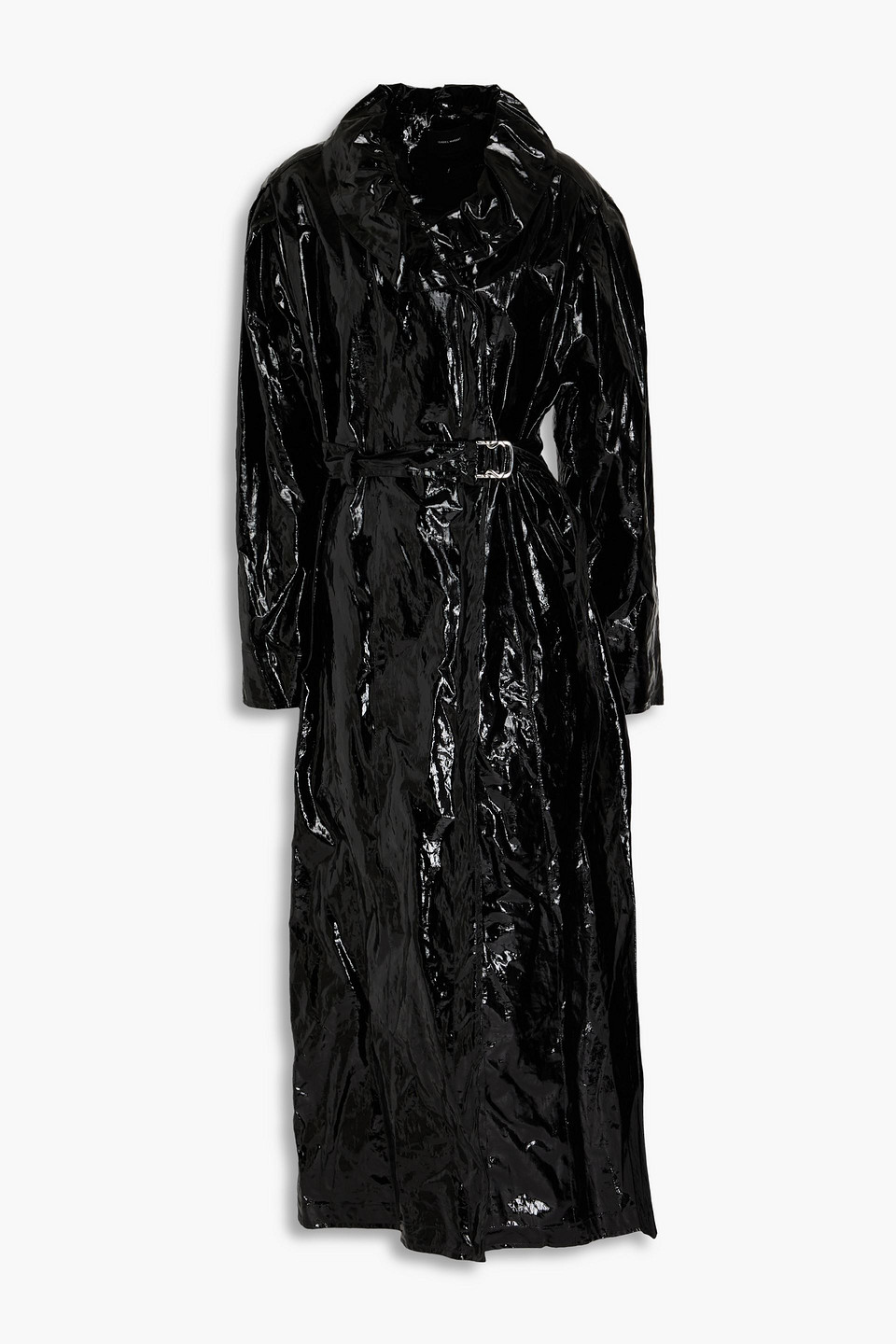 Isabel Marant Ruffled Glossed Trench Coat In Black