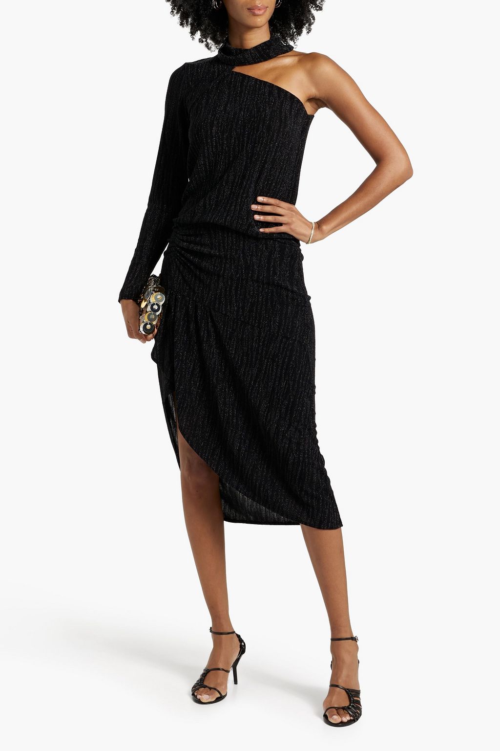 IRO Chadia one-sleeve metallic jacquard-knit top