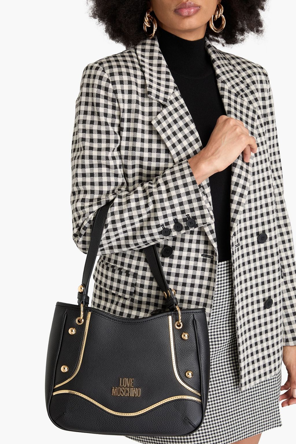 LOVE MOSCHINO حقيبة كتف من الجلد المُحبّب مزيّنة بدبابيس معدنية