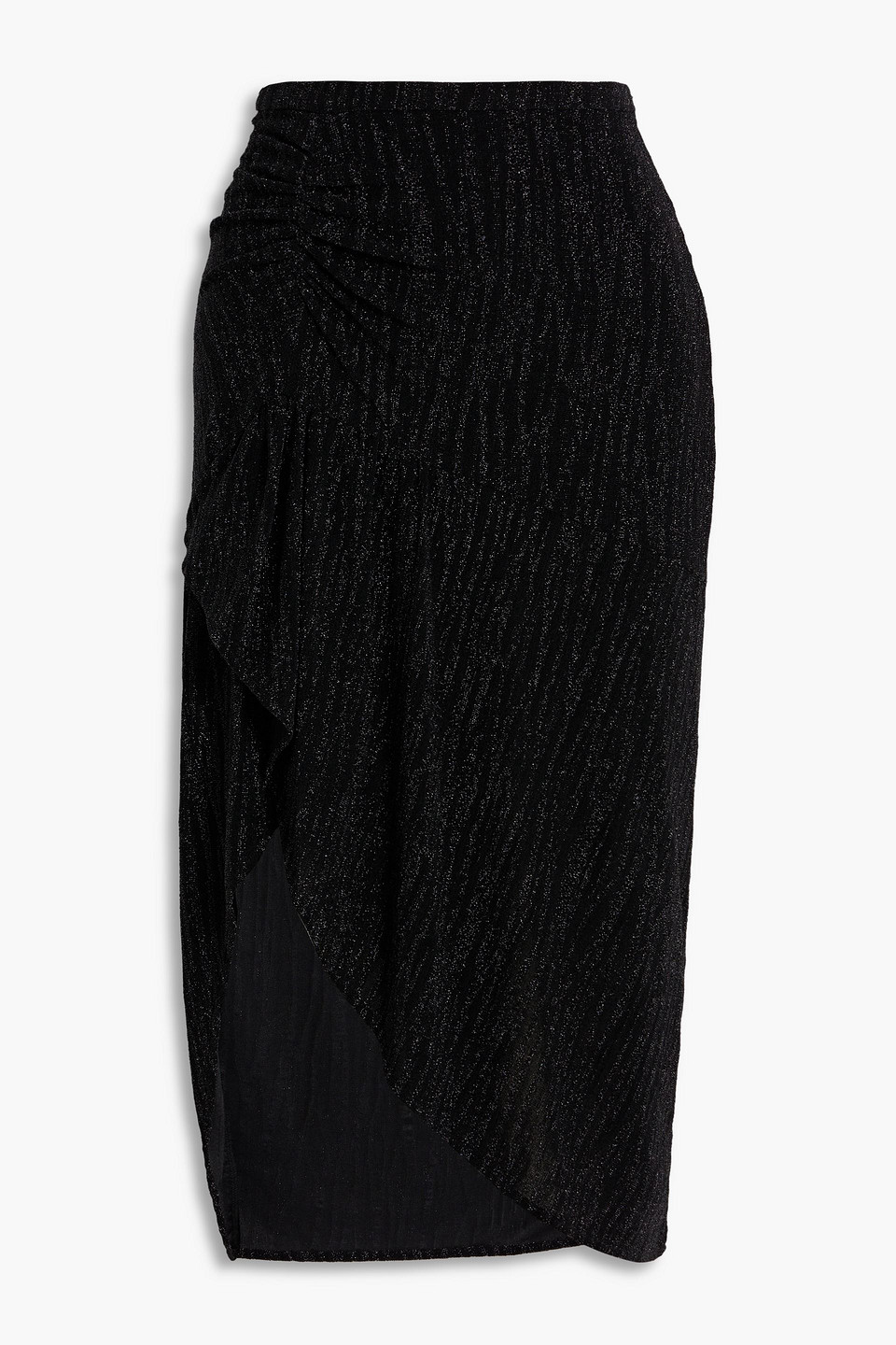 Iro Cinder Ruched Metallic Jacquard-knit Midi Skirt In Black