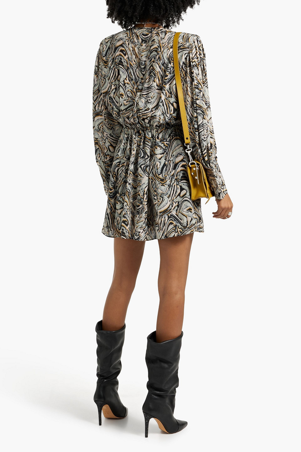 Iro Flamen Draped Printed Silk Crepe De Chine Mini Dress In Beige