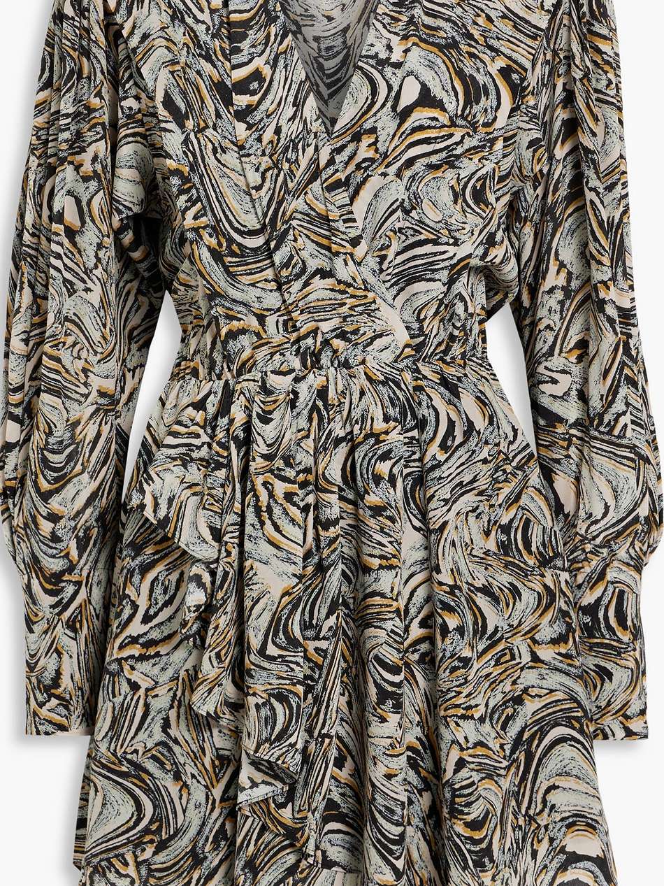 flamen draped printed silk crepe de chine mini dress
