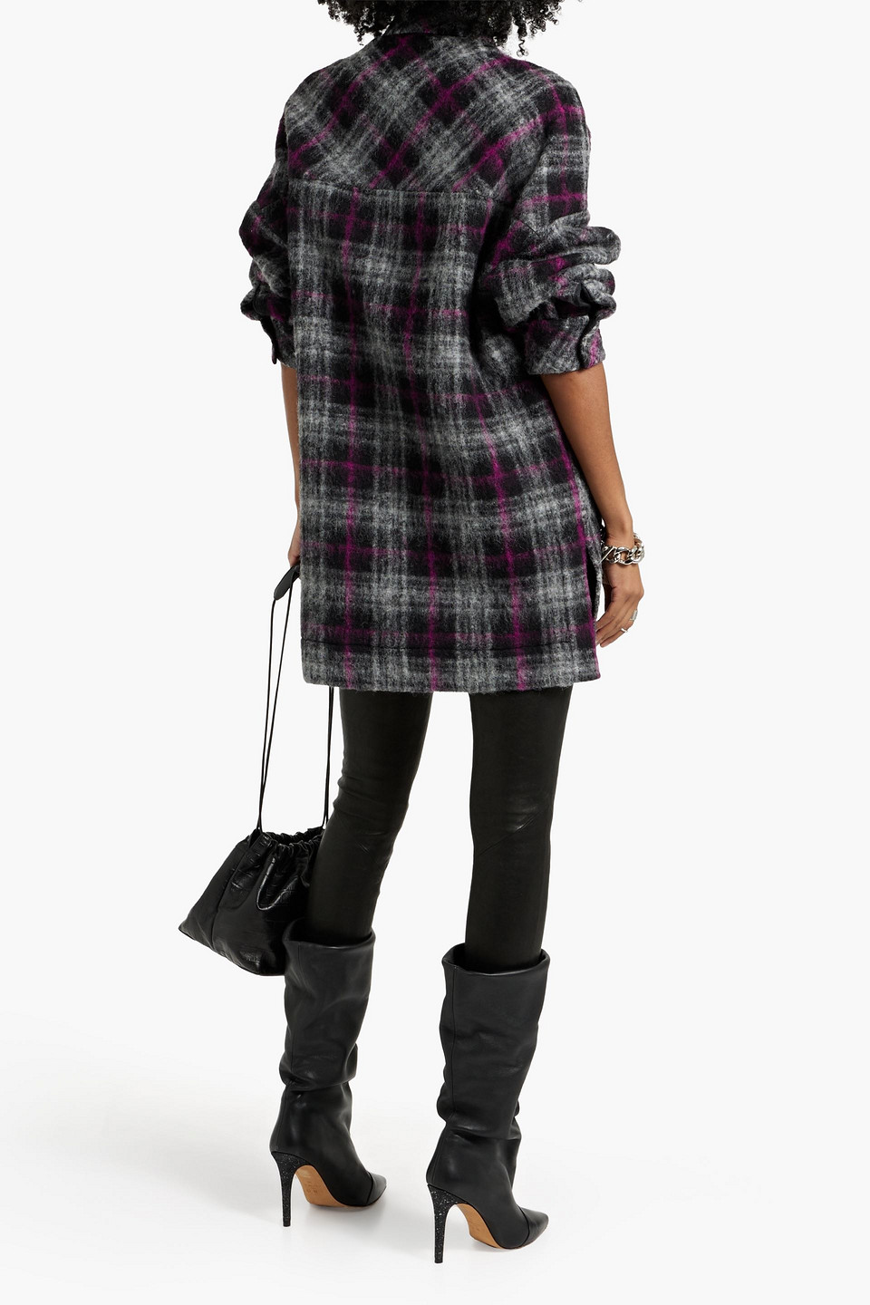 Iro Teresa Checked Brushed Wool-blend Flannel Jacket In Black
