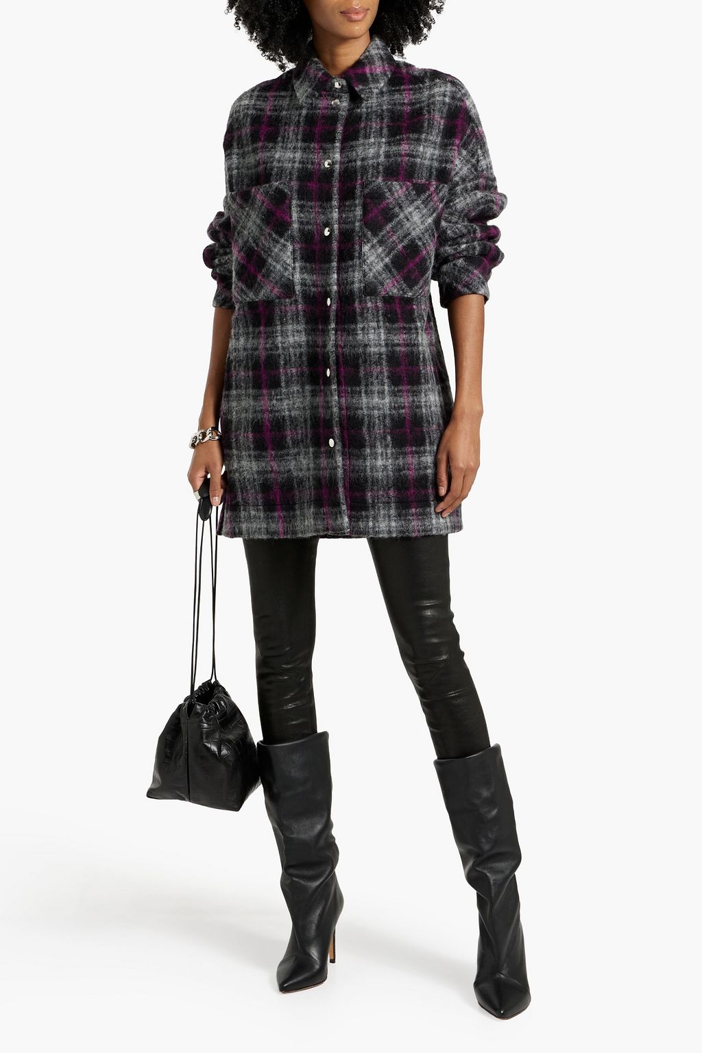 IRO Teresa checked brushed wool-blend flannel jacket