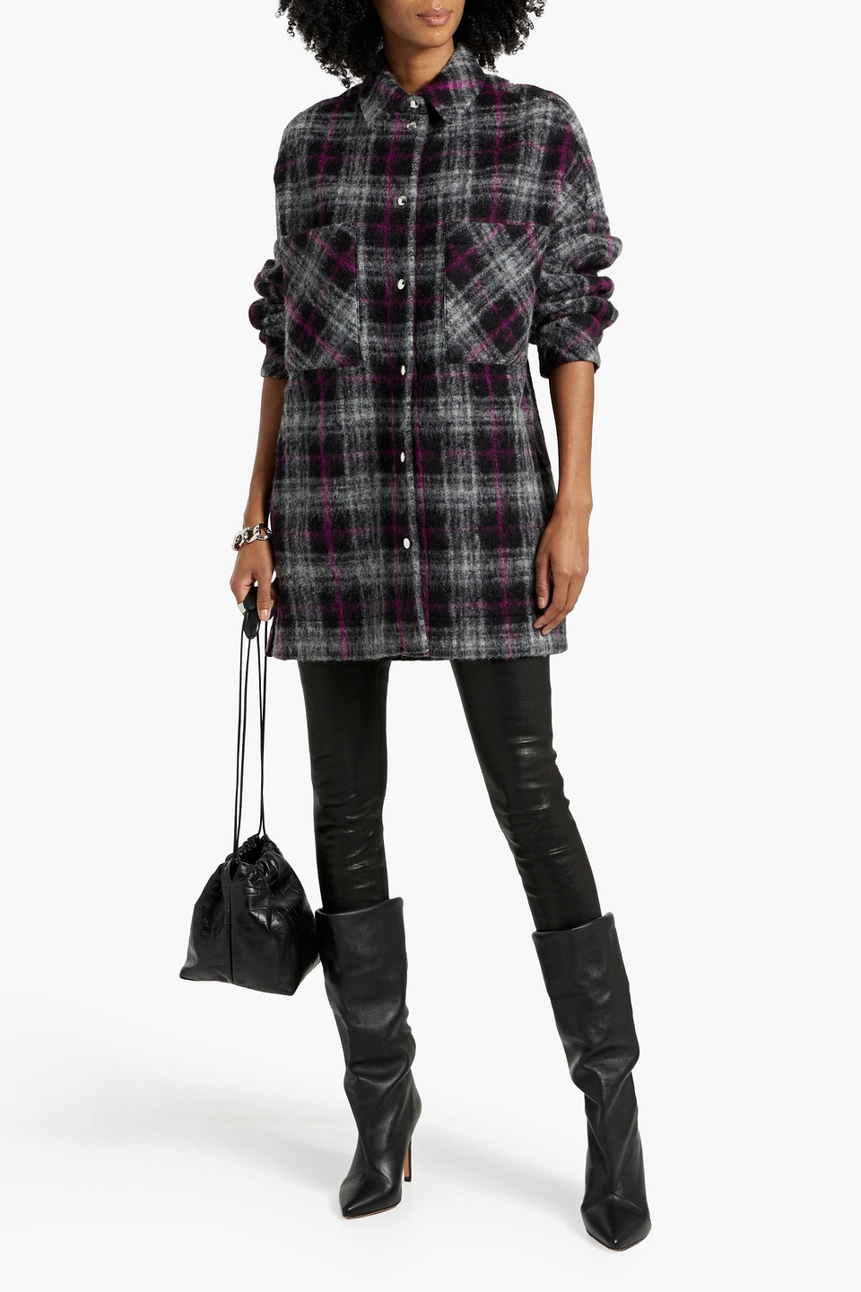 Iro Teresa Checked Brushed Wool-blend Flannel Jacket In Black