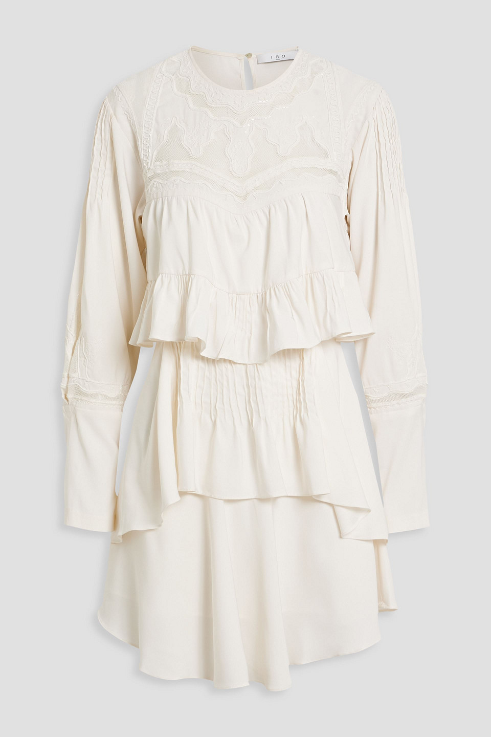Iro Micha Tiered Embellished Crepe Mini Dress In Ecru