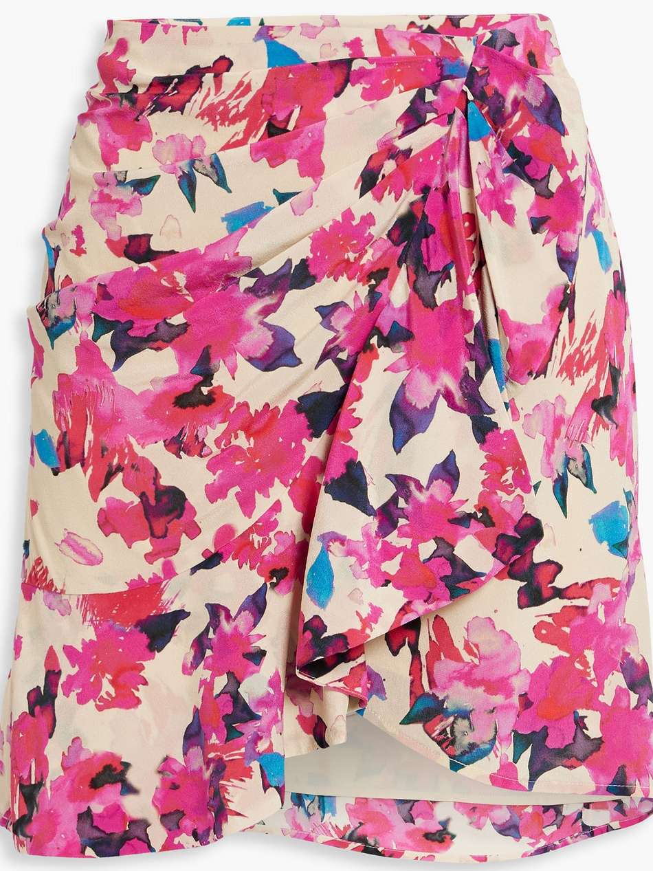 melissa draped floral-print silk-crepe mini skirt