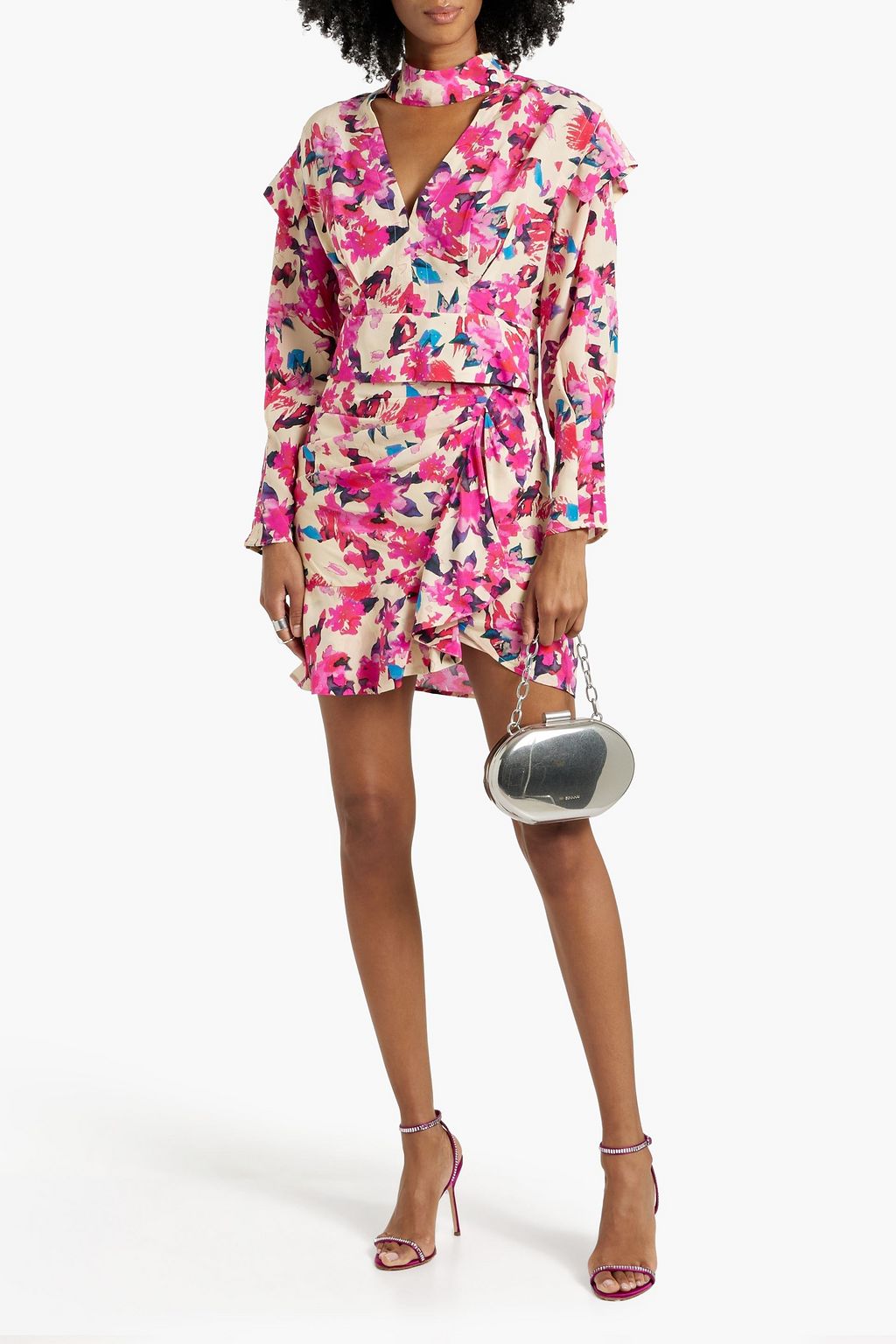 IRO Melissa draped floral-print silk-crepe mini skirt