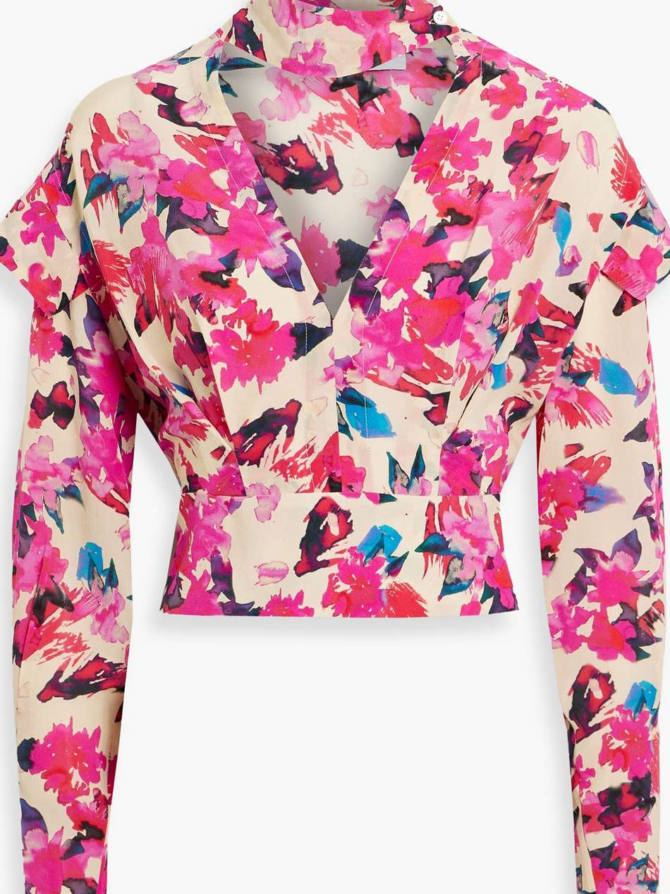 martina cropped cutout silk-crepe top