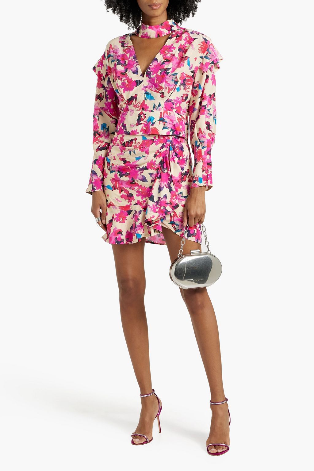 IRO Martina cropped cutout silk-crepe top