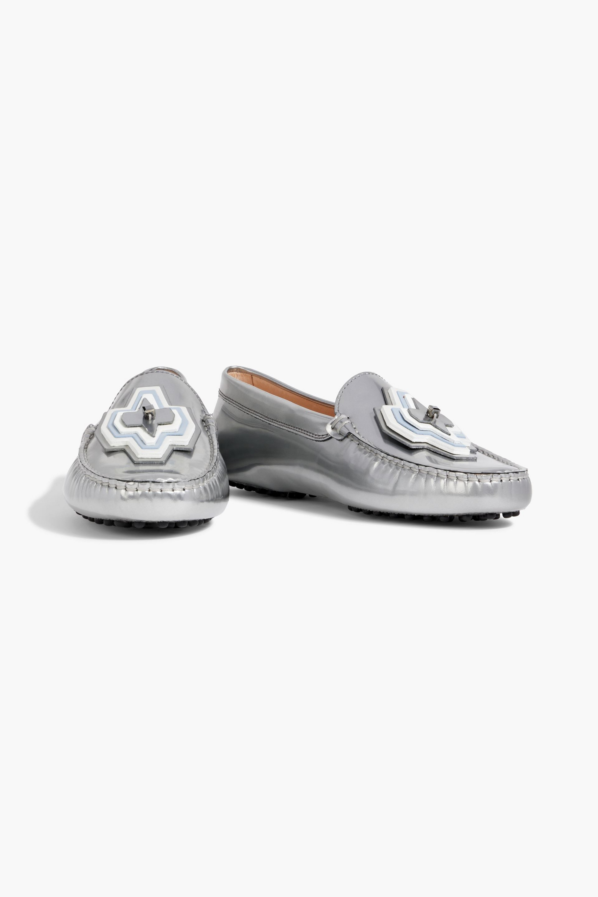 Tod's Appliquéd metallic leather loafers