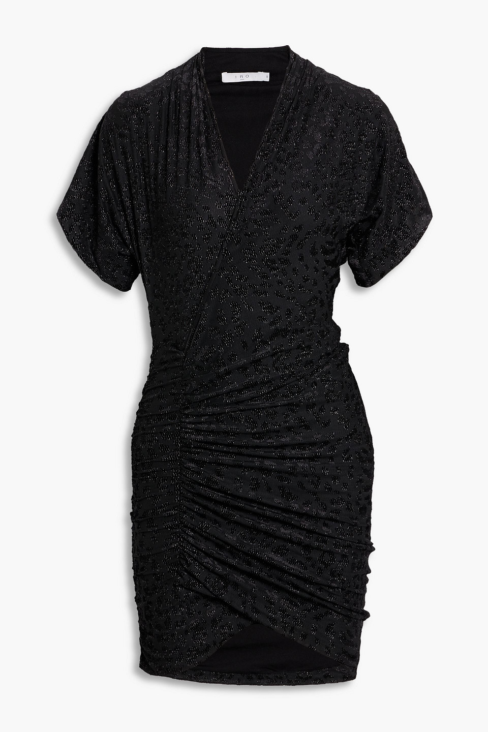 Iro Audry Ruched V-neck Sequin Leopard Mini Dress In Black