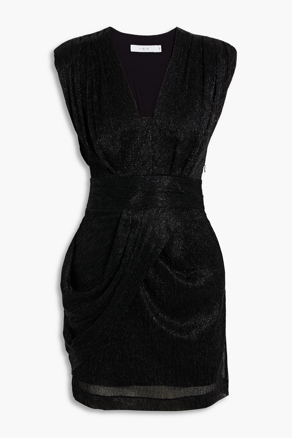 Iro Niara Draped Metallic Jacquard-knit Mini Dress In Black