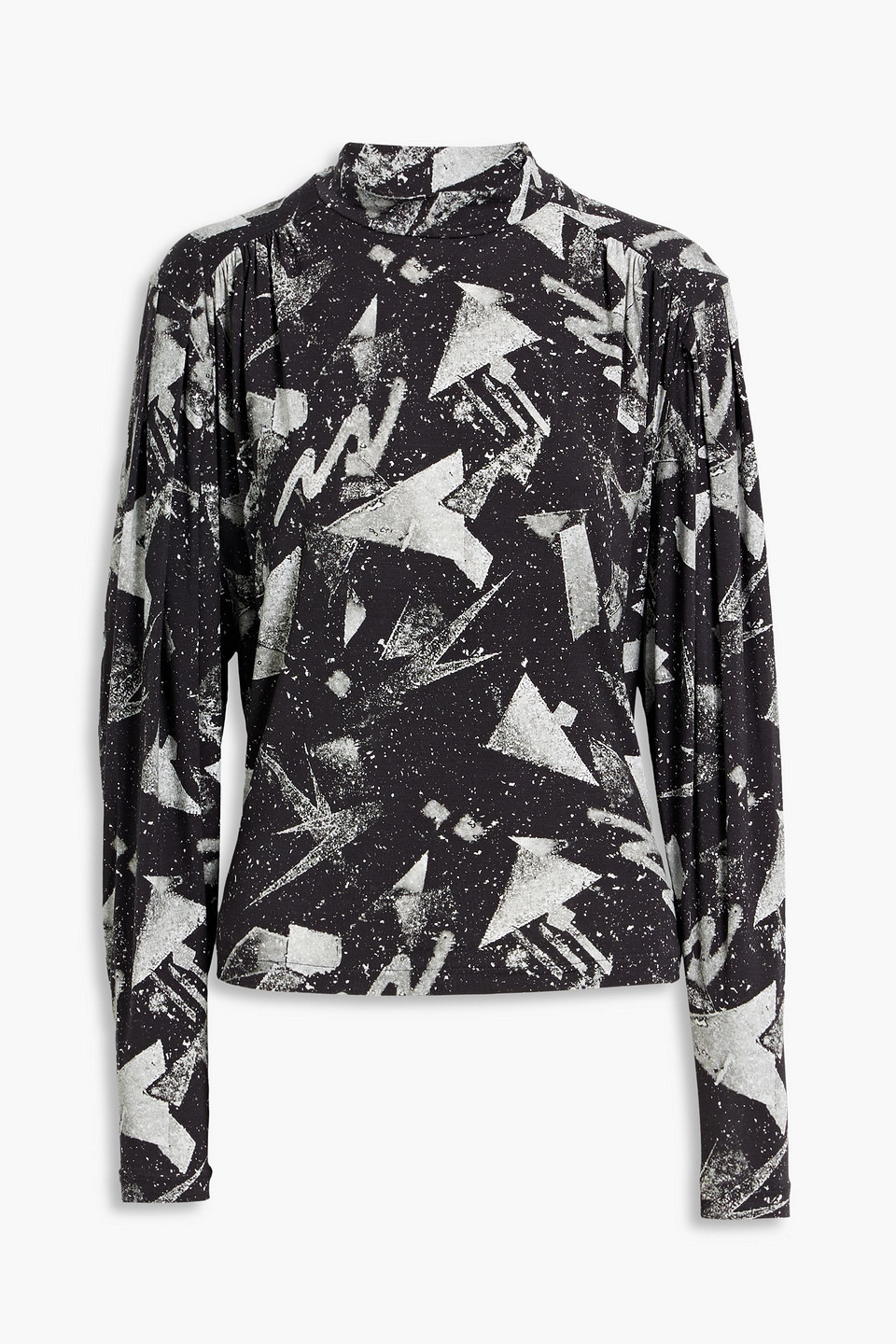 Iro Yolani Printed Lyocell-blend Jersey Top In Black