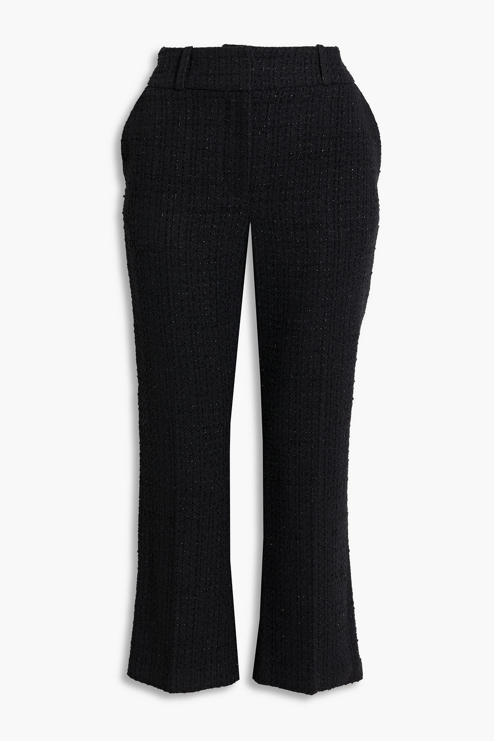 Iro Abema Cropped Metallic Cotton-blend Tweed Flared Pants In Black