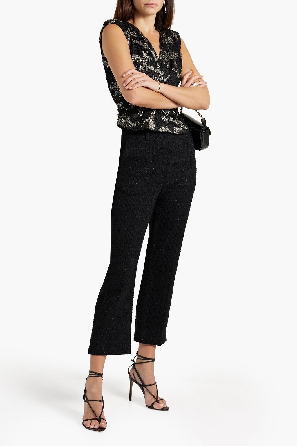 IRO Abema cropped metallic cotton-blend tweed flared pants