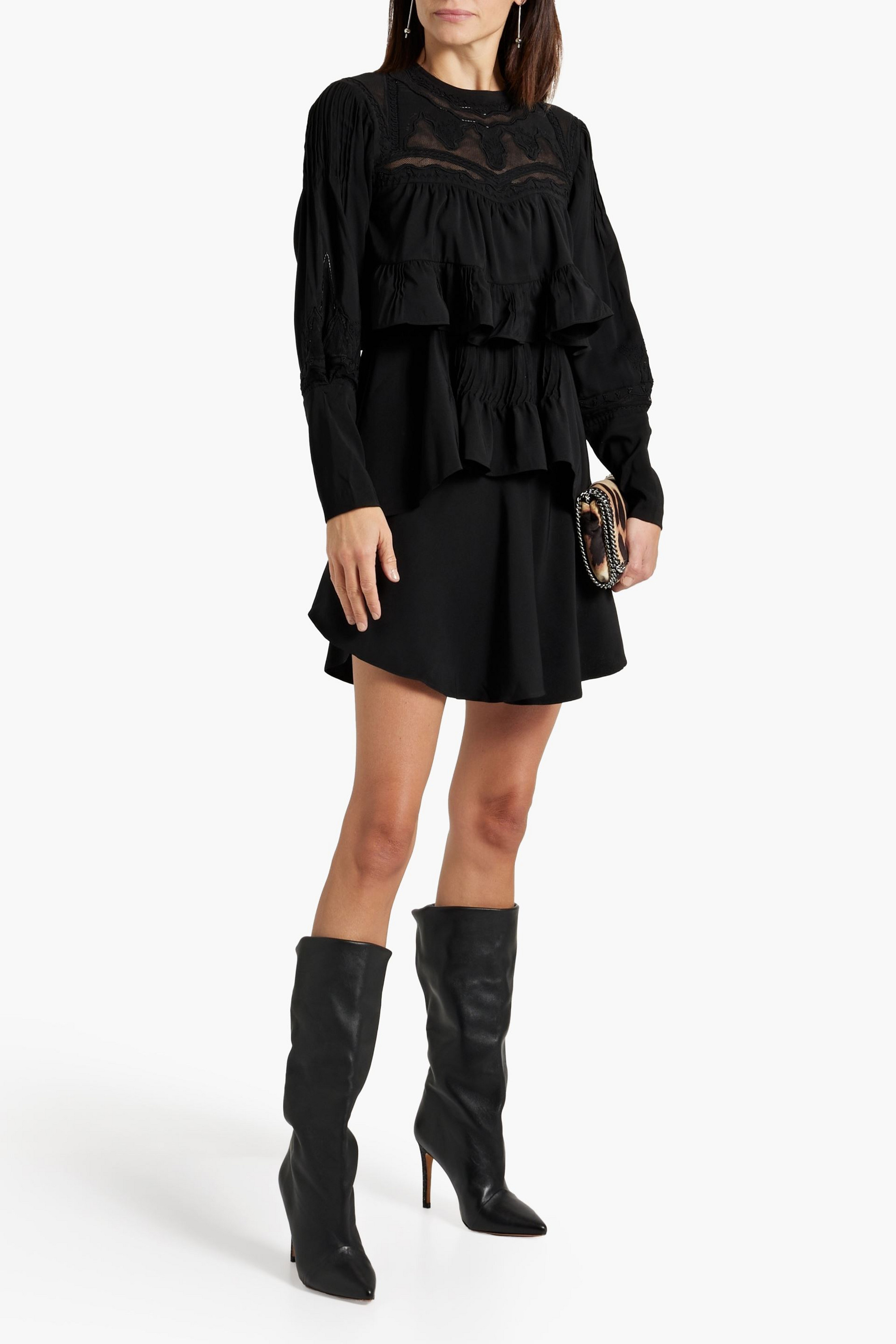 IRO Micha mesh-paneled tiered crepe mini dress