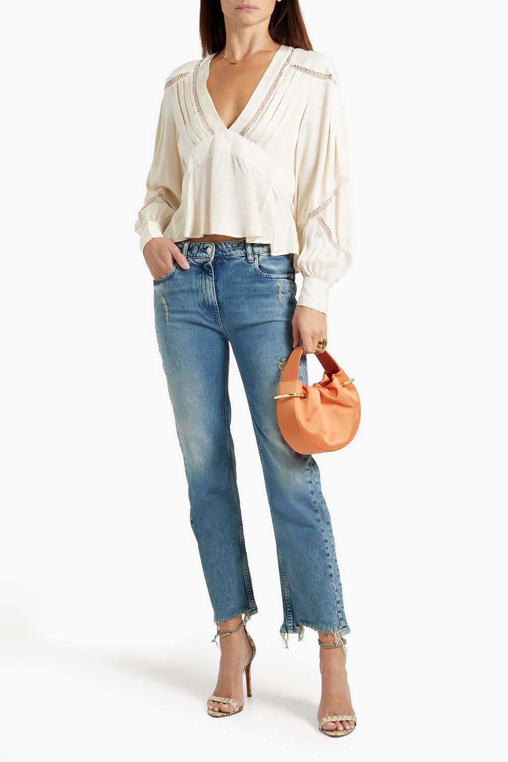 IRO Bahari lace-trimmed crepe de chine blouse