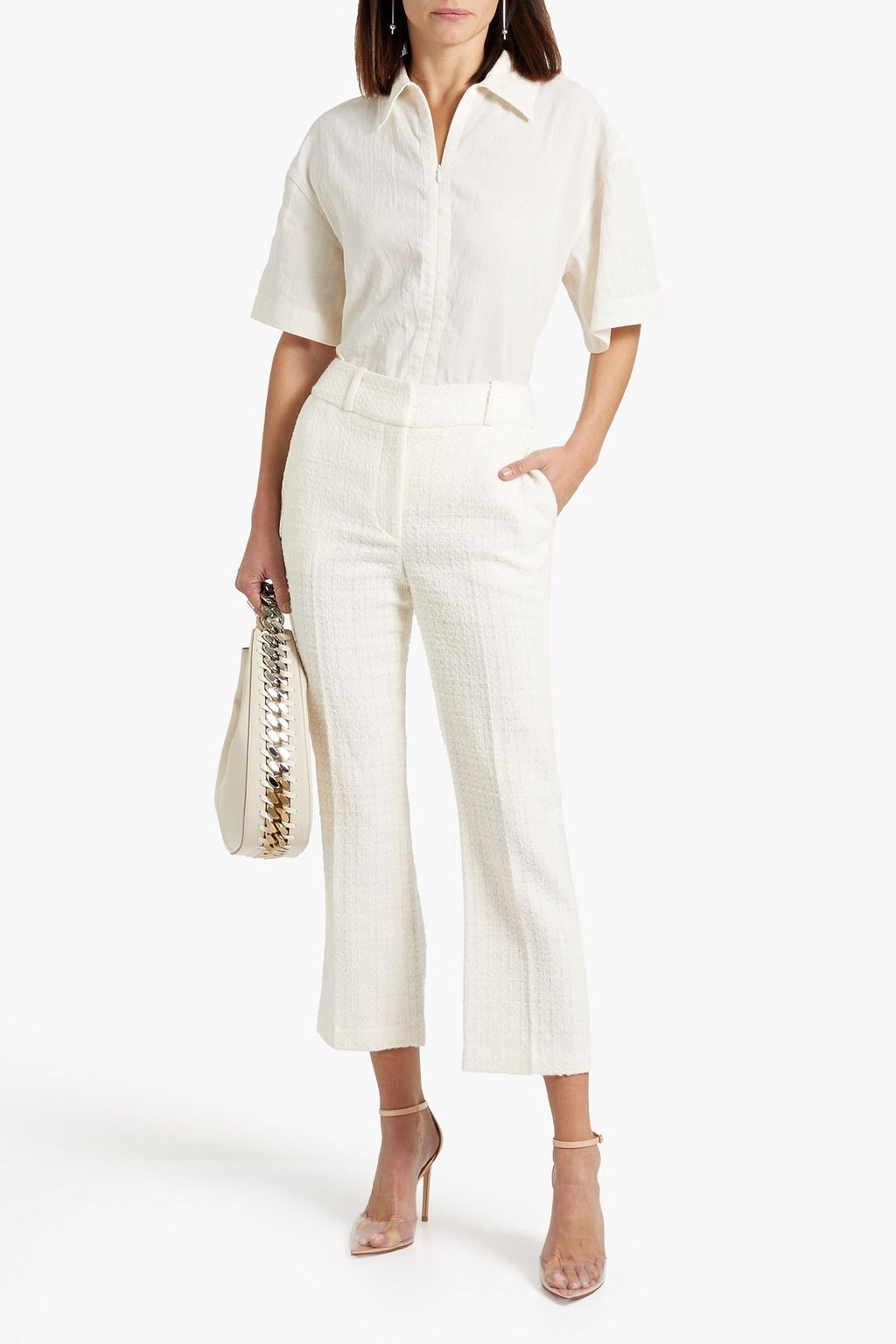 IRO Abema cropped metallic cotton-blend tweed flared pants