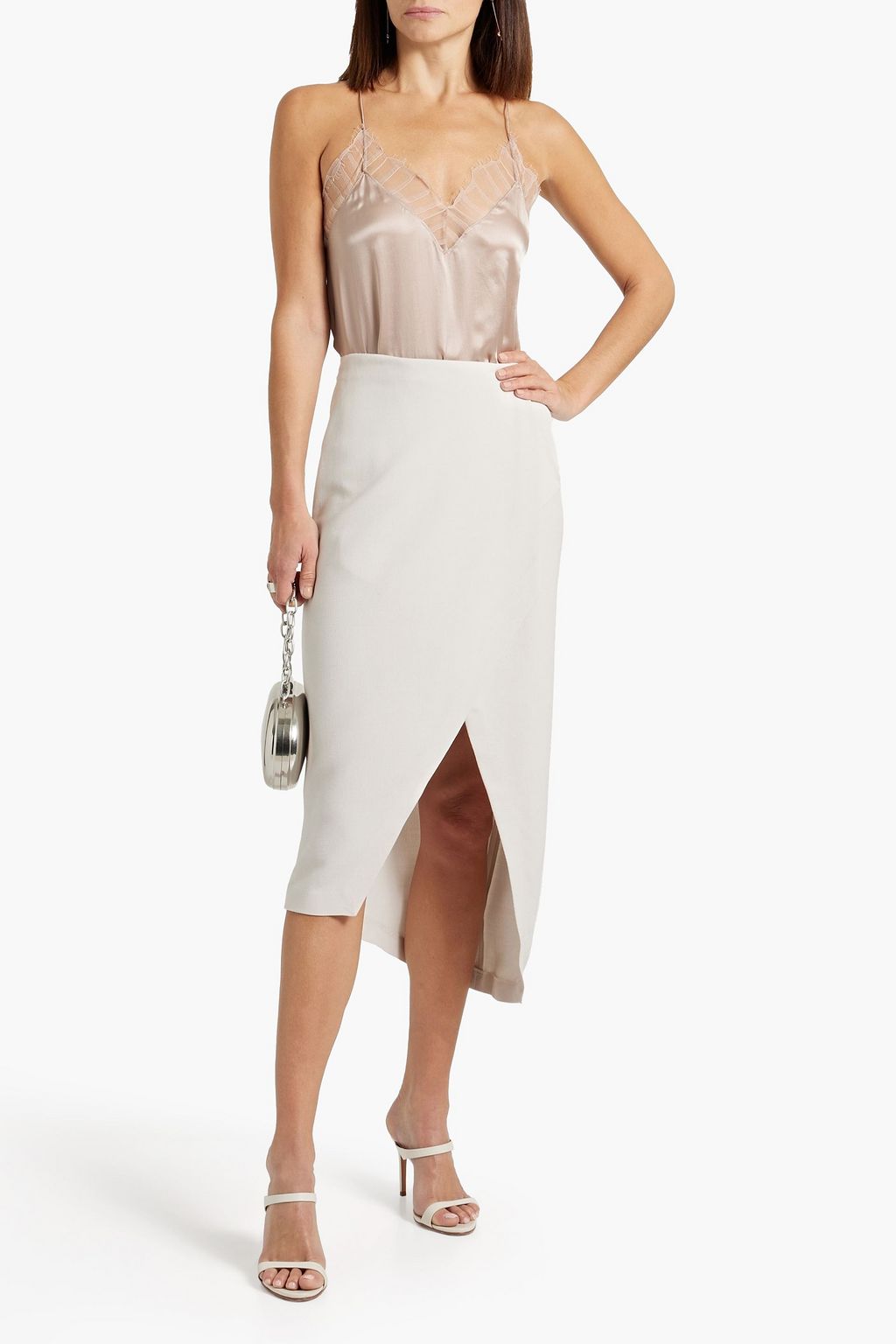 IRO Jelena wrap-effect grain de poudre midi skirt
