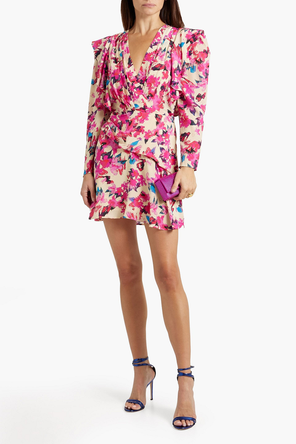 Iro Masca Ruffled Floral-print Silk-crepe Mini Dress In Pink