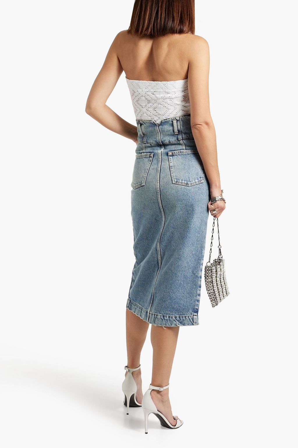 IRO Letala distressed denim midi skirt