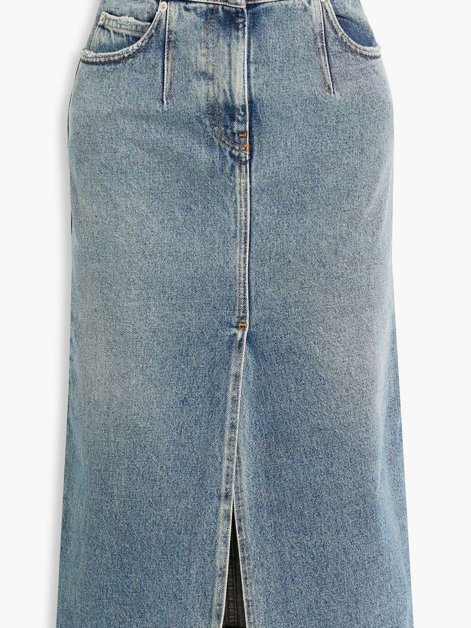 letala distressed denim midi skirt