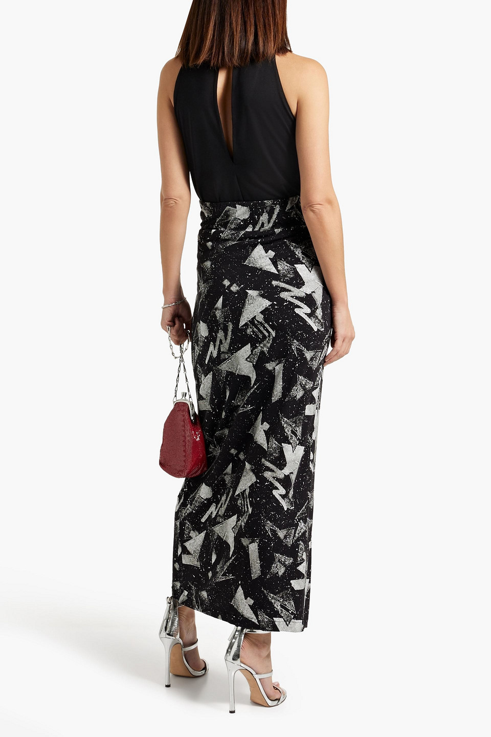 Iro Yuki Wrap-effect Printed Maxi Skirt In Black