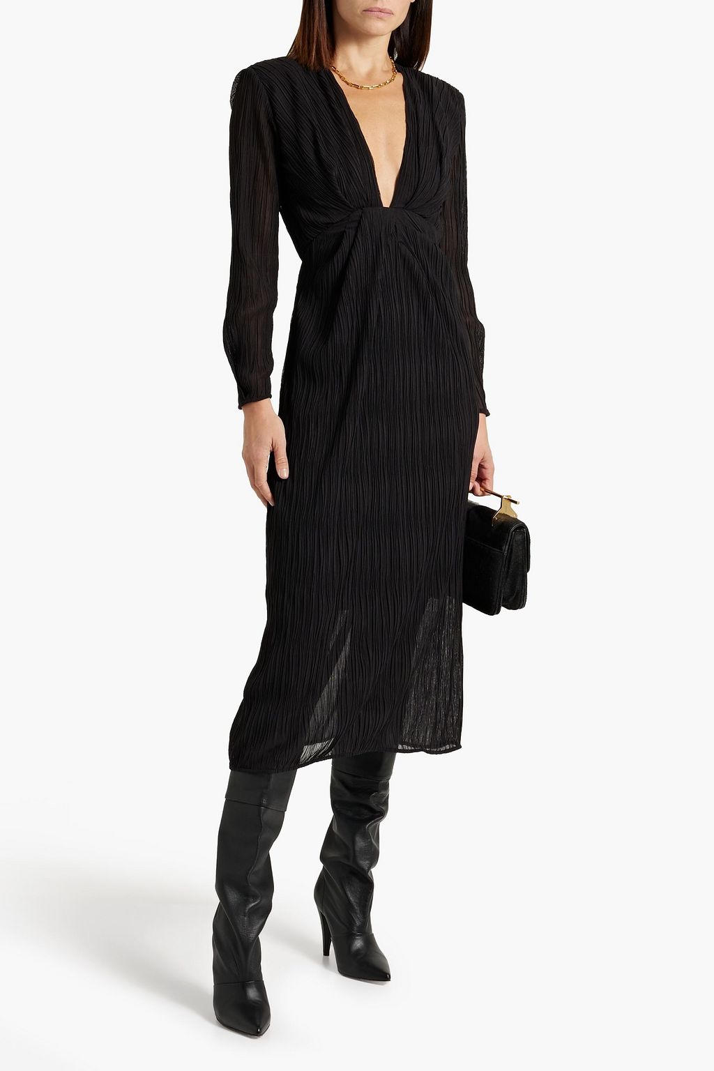 IRO Alofi plissé-mesh midi dress