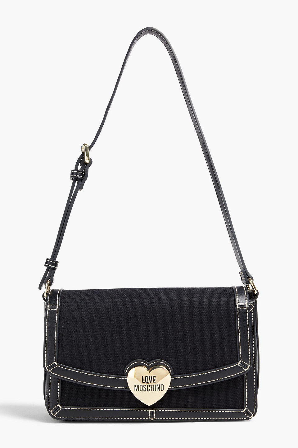 Love Moschino Faux Brushed-leather And Canvas Shoulder Bag In Schwarz