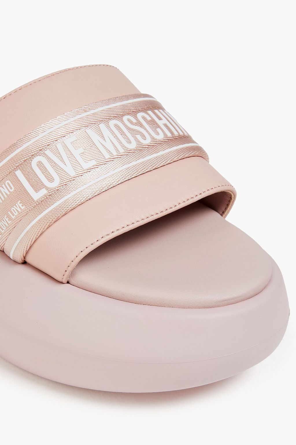 LOVE MOSCHINO 가죽 플랫폼 슬라이드 샌들