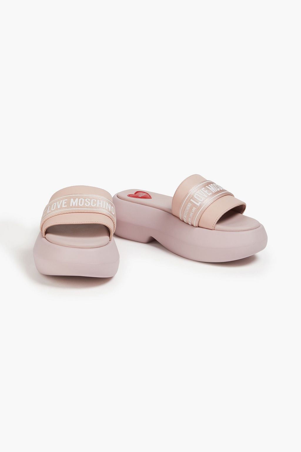 LOVE MOSCHINO 가죽 플랫폼 슬라이드 샌들