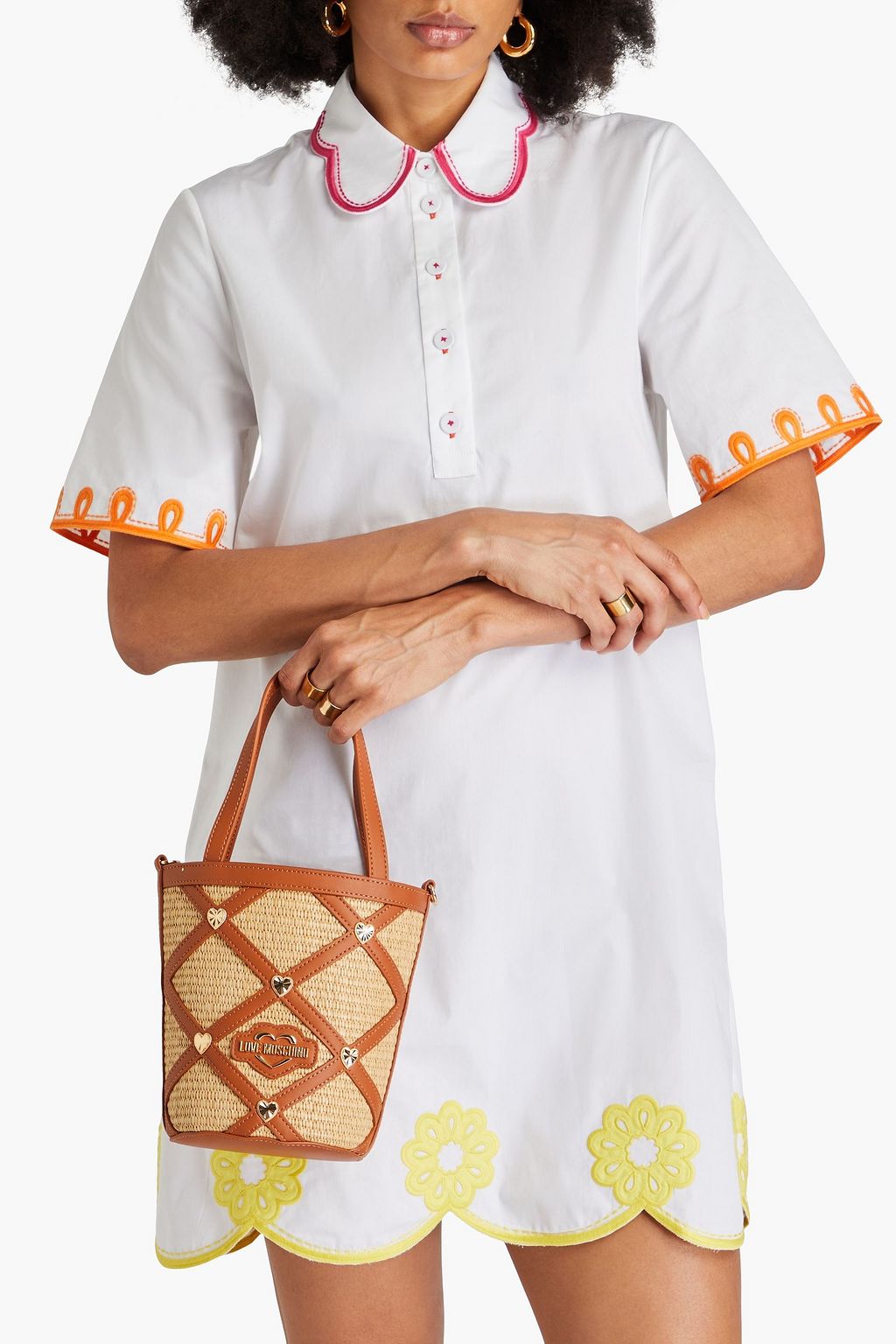 LOVE MOSCHINO 인조 가죽 & 라피아 버킷 백