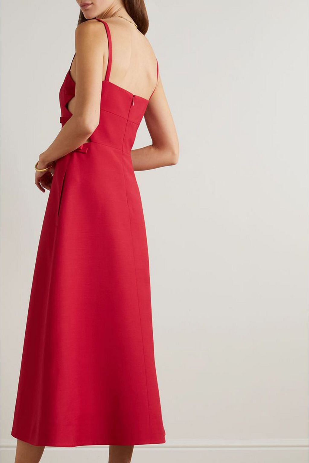 VALENTINO GARAVANI Bow-detailed cutout wool and silk-blend midi dress