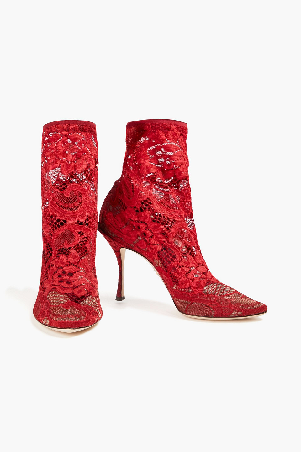  Dolce&gabbana - Sock Boots Aus Stretch-spitze - Rot - Eu 35.5 