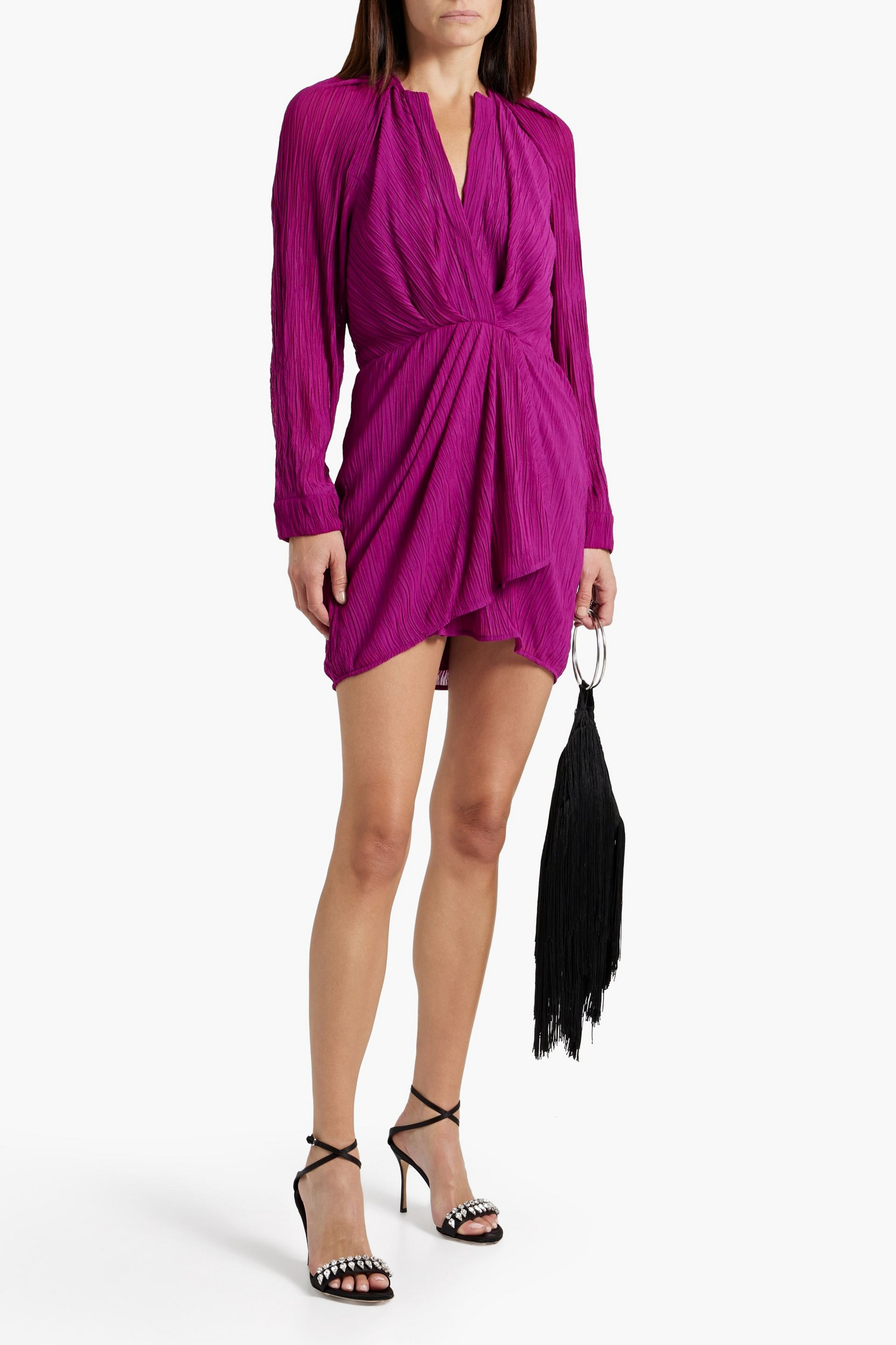 IRO Alvina wrap-effect plissé-tulle mini dress