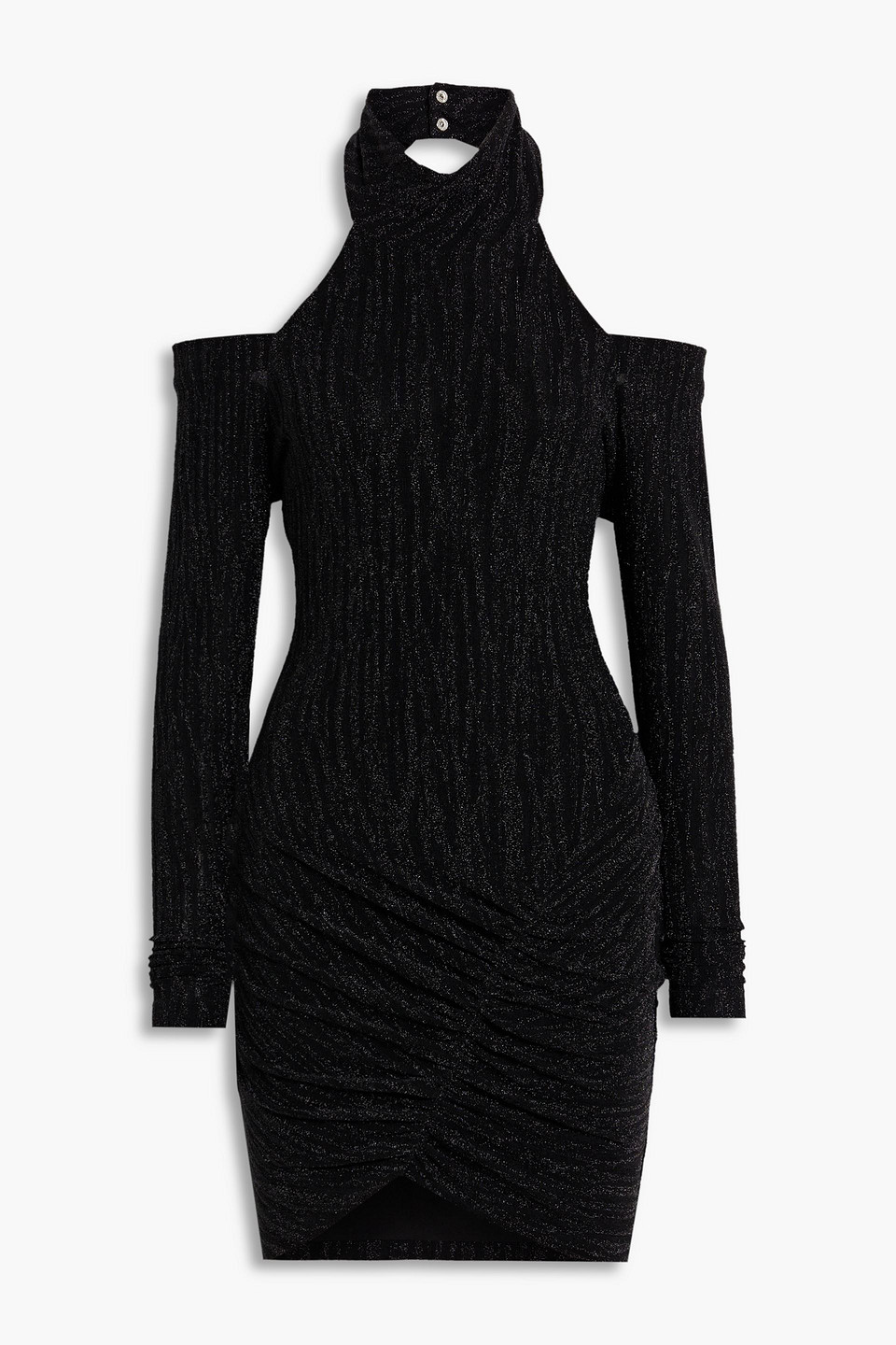 Iro Cabera Cold-shoulder Metallic Jacquard-knit Mini Dress In Black