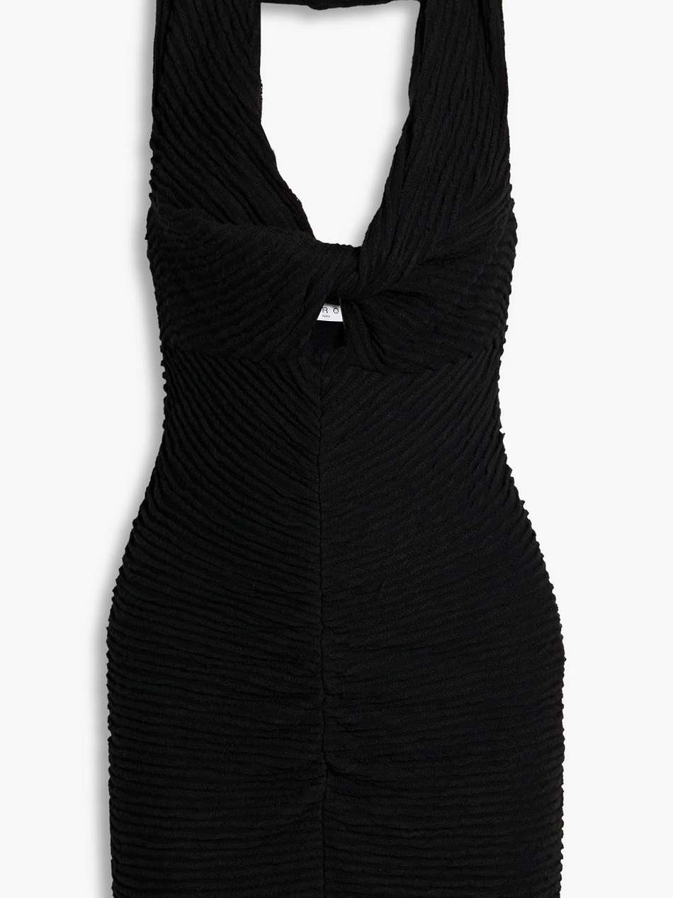 oxanne twist-front ribbed-knit mini halterneck dress