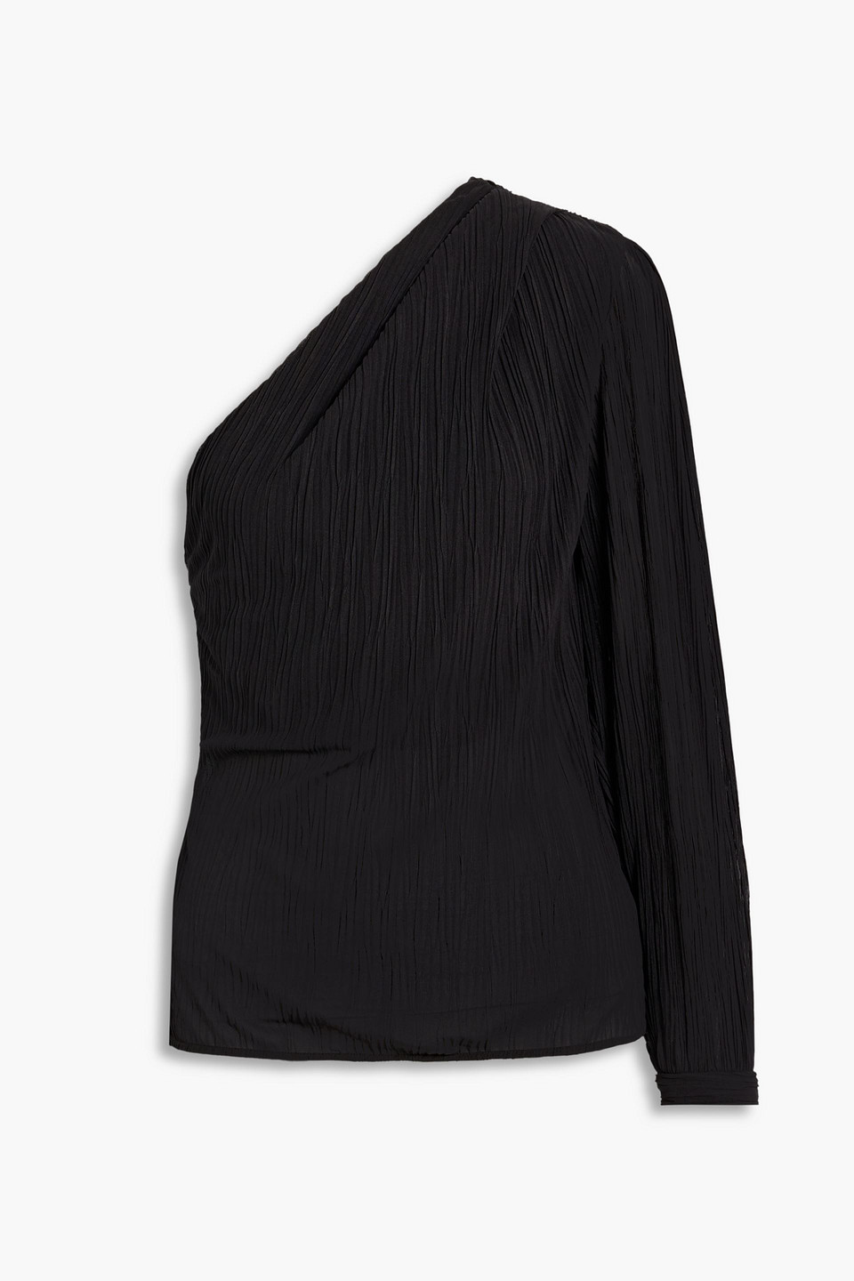 Iro Amalys One-sleeve Plissé-georgette Top In Black